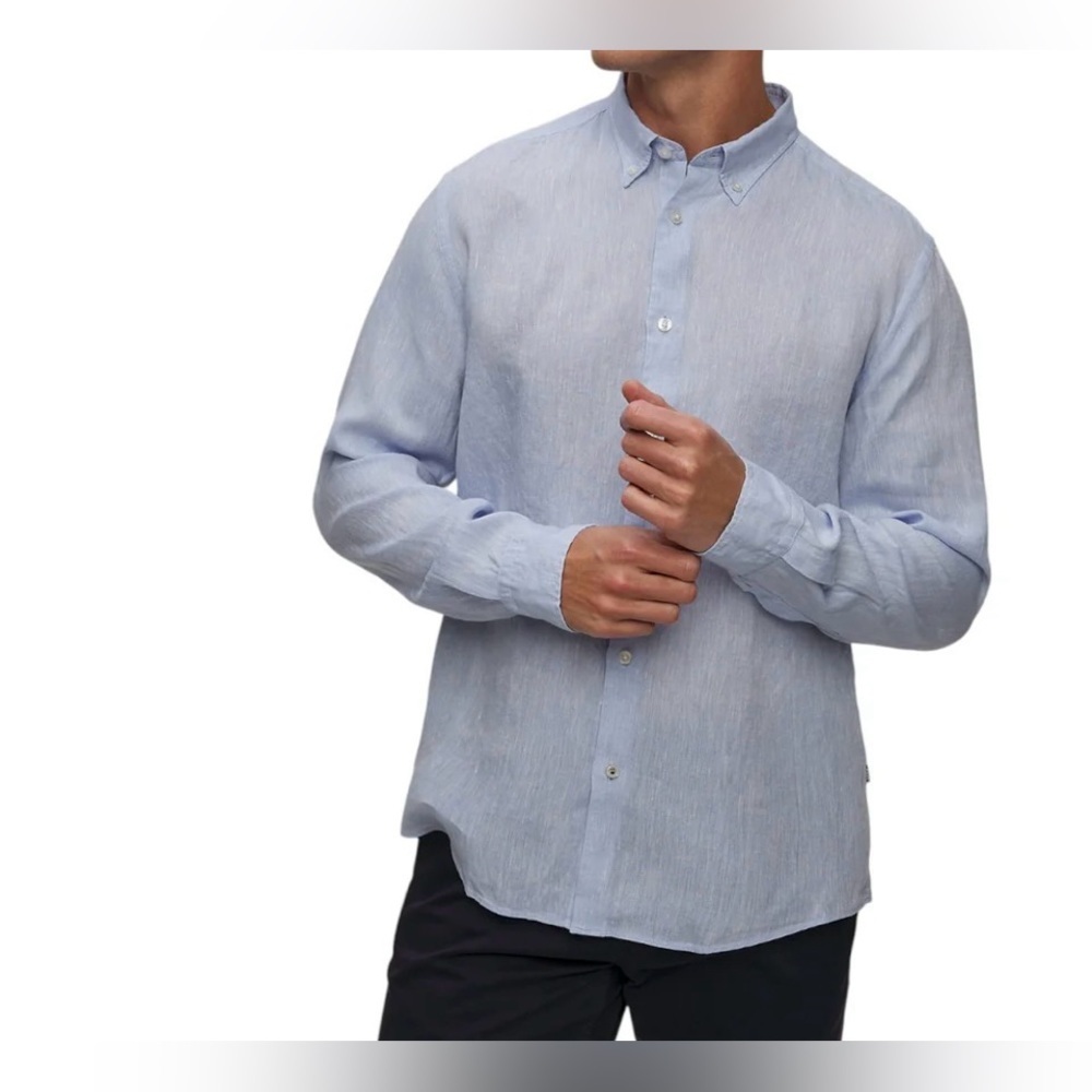Boss Light Blue Casual Button-Down Shirt pure linen size XL
